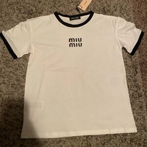 Miu Miu White and Black Short Sleeve Tee ( Woman’s Tee )